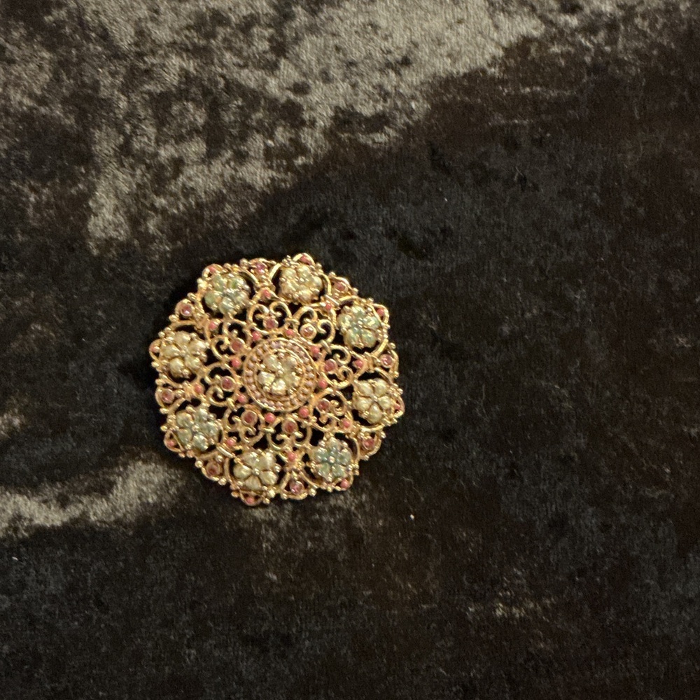 Monet Vintage Style Gold and Green Brooch